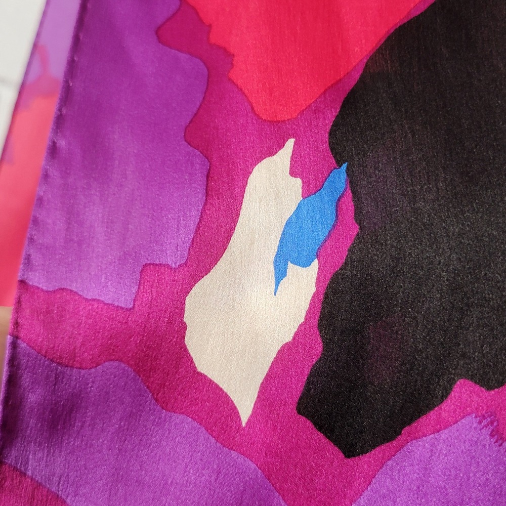 Vintage 1990s Echo Silk Scarf Purple Abstract Modernist Oblong Puffy Edge - Picture 6 of 8